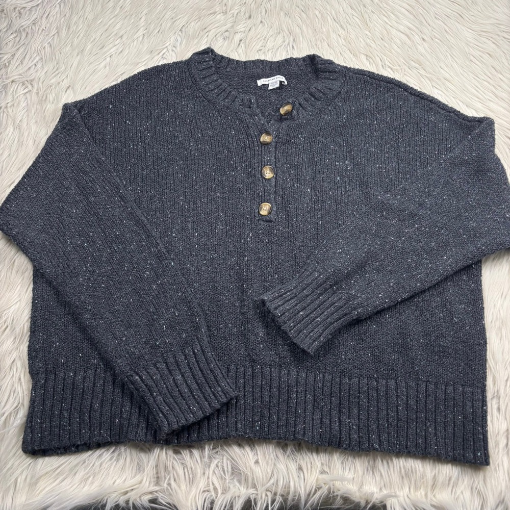 American Eagle Women's XL Speckled Gray Henley Pullover Sweater Cozycore Preppy